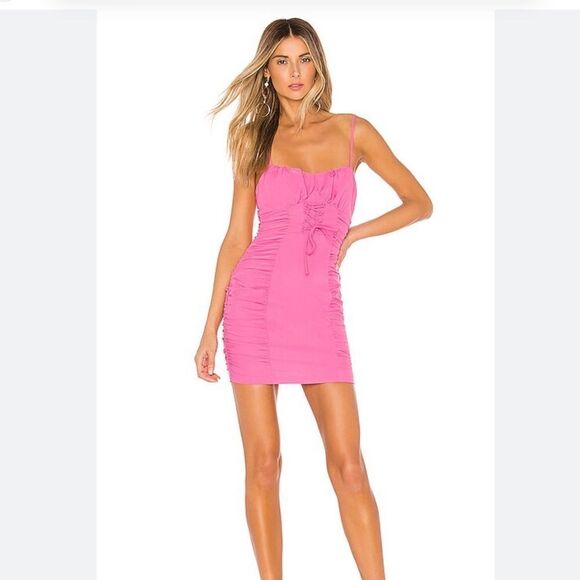 NWT Revolve Superdown Barbie Pink Crystal Ruched Cami Dress - Picture 1 of 11